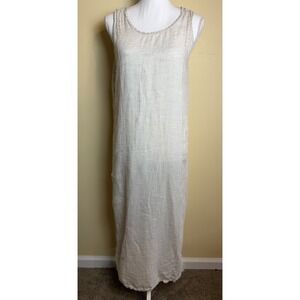 Vintage FLAX By Jeanne Engelhart Women's S Khaki Linen Midi Dress Sleeveless